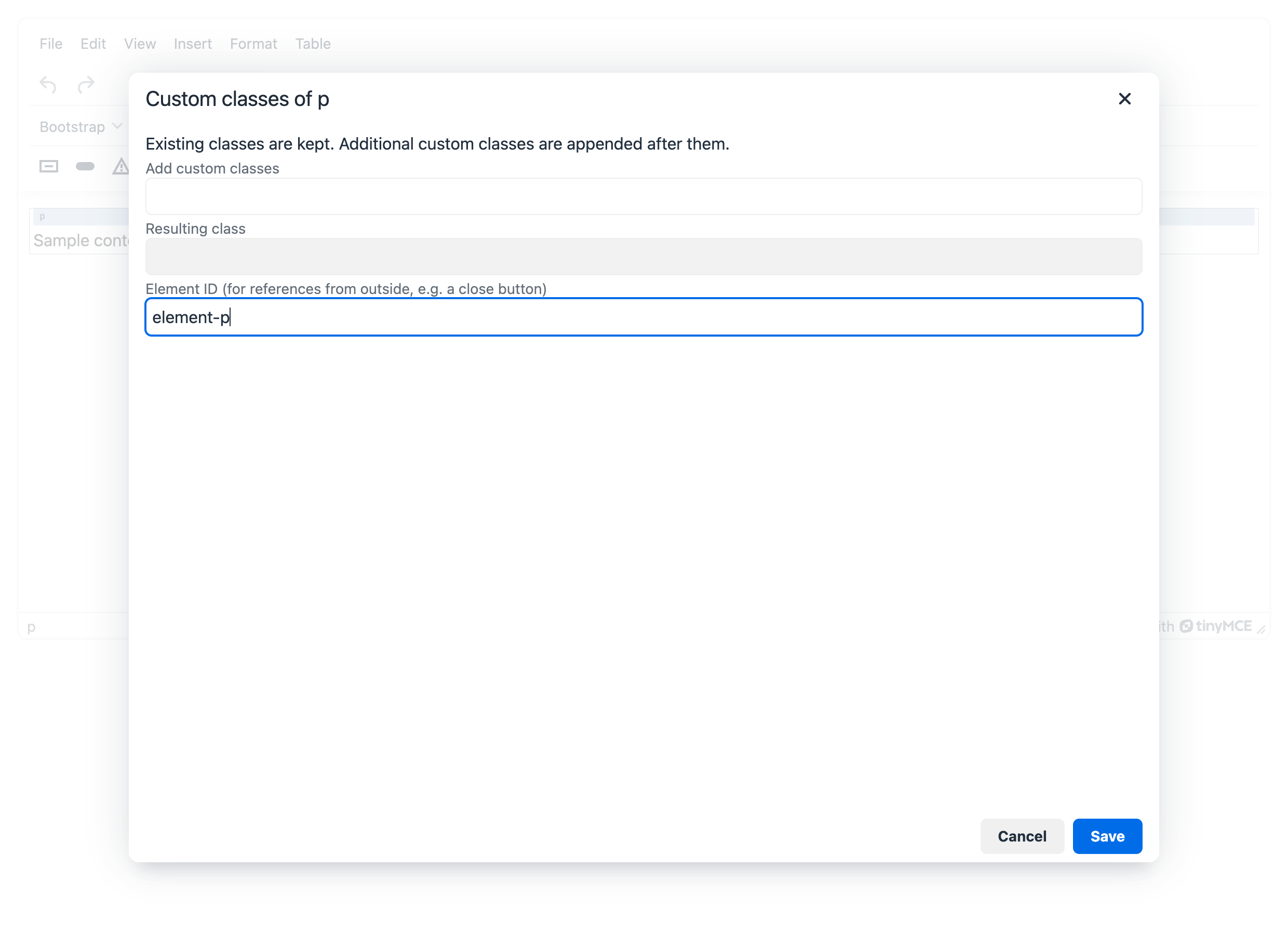 The Custom classes dialog
